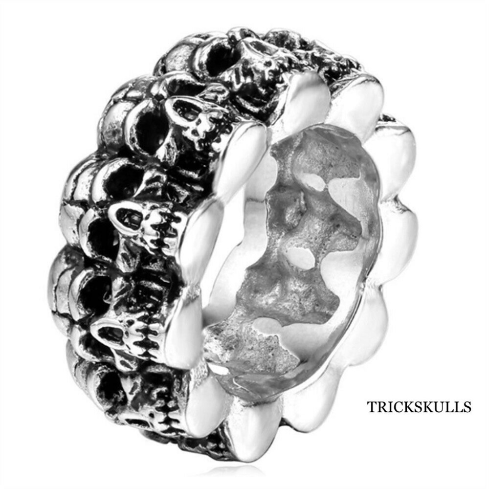 Silver Stainless Skull Band Ring Modern Artisan Vintage Skulls 8 9 10 11 12 NEW!